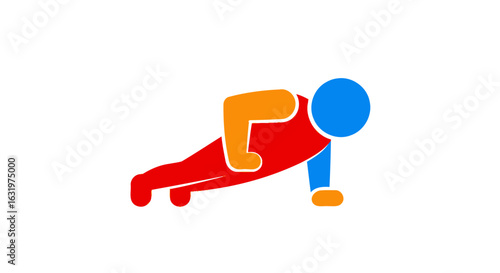 Modern pictogram illustration showing a colorful person doing a push up pose