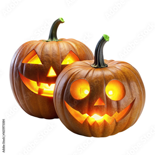 Pumpkin with glowing eyes illustration on transparent background