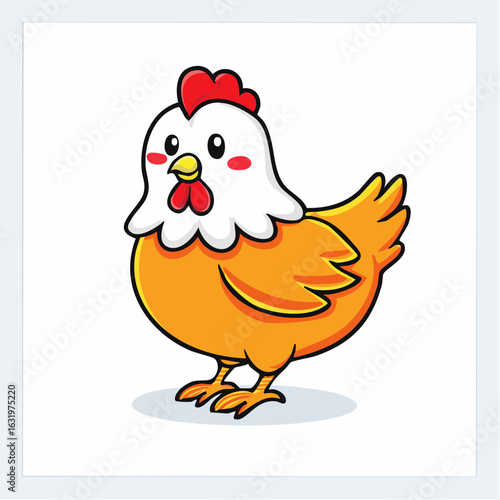 Adorable cartoon chicken illustration with a cute and whimsical design on a white background