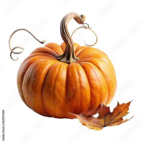 Pumpkin with curled dry leaves vector on transparent background
