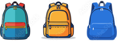 Colorful Cartoon Backpacks for School Children Isolated on White Background, Ready for Back-to-School Season