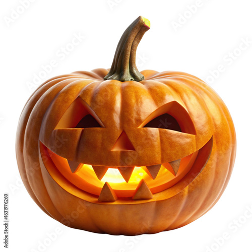 Pumpkin with toothy grin expression on transparent background