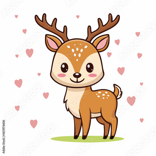 Cute cartoon deer surrounded by hearts, evoking feelings of love and joy for viewers