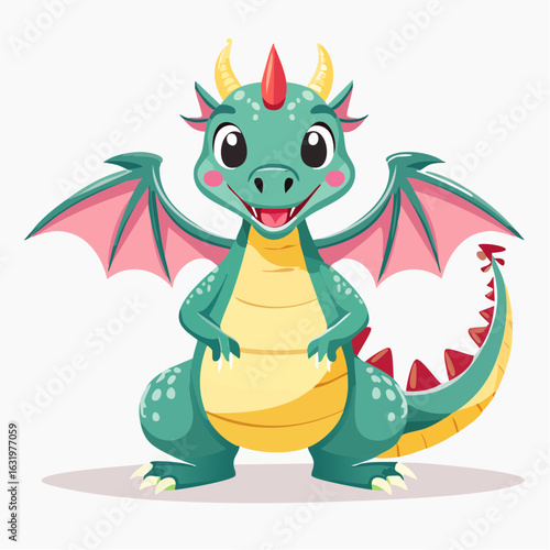 Adorable Cartoon Dragon Illustration with Playful Expression and Vibrant Colors