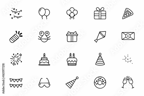 A colorful set featuring key elements for parties, celebrations, and entertainment events — perfect for invitation designs and event planning
