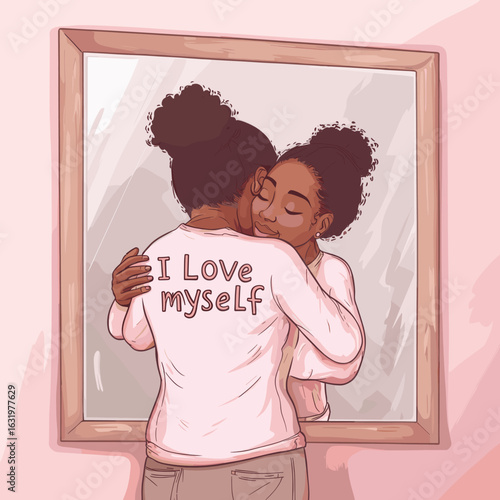 Self-Love Reflection in a Soft Pink Room