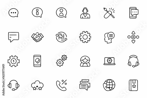 An extensive set illustrating tools and processes used in customer support — suitable for CRM providers, tech support teams, and customer service training