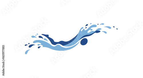 A stylized illustration of a swimmer gliding through the water, their body forming a dynamic blue splash.