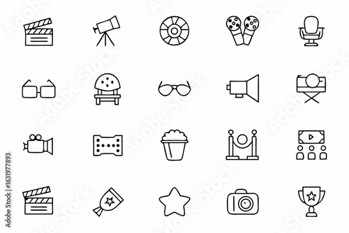 A stylish set focused on cinema, film production, and movie-going experiences — perfect for film festivals, studios, and streaming platforms