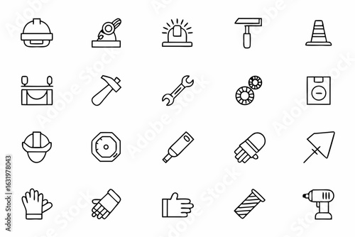 Detailed icons representing the core machines and tools used in manufacturing plants — great for engineering firms and technical manuals