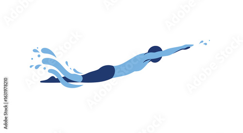 A male swimmer in a streamlined glide, performing a powerful dolphin kick that creates a large splash.