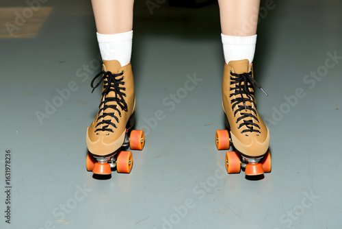 Stylish roller skates in a vibrant indoor rink during a joyful skating session