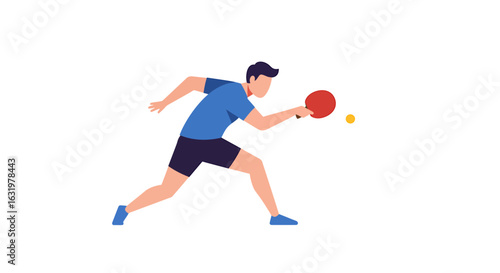 A man plays table tennis, hitting an orange ball with his paddle.