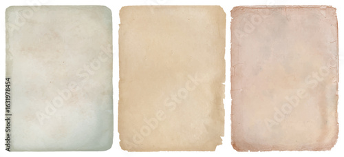 Set of vintage torn paper sheets isolated on transparent background, old parchment textures for scrapbooking