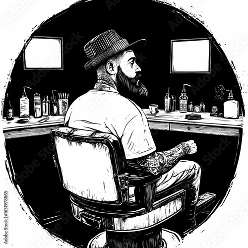 Stylish Barber Shop Portrait with Tattoos