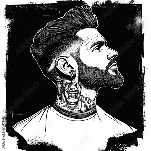 Stylish Barber Shop Portrait with Tattoos