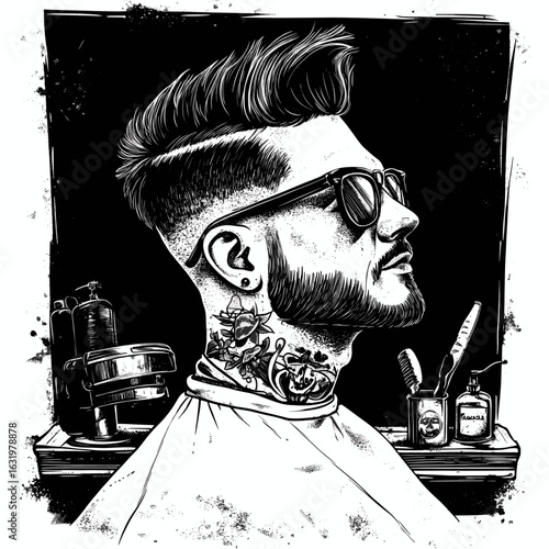 Stylish Barber Shop Portrait with Tattoos
