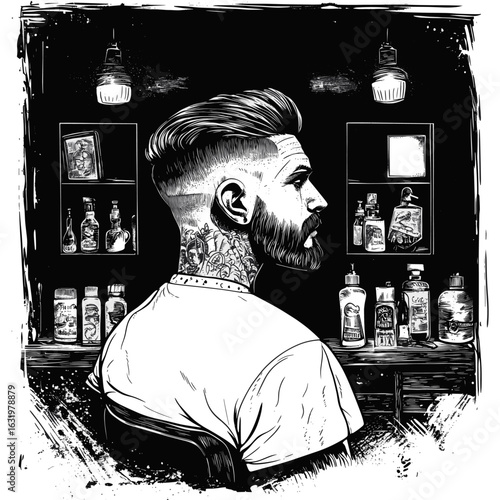 Stylish Barber Shop Portrait with Tattoos