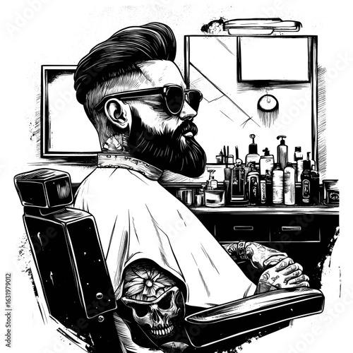 Stylish Barber Shop Portrait with Tattoos