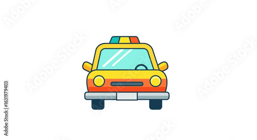 Colorful cartoon illustration of a stylized yellow taxi cab on white background