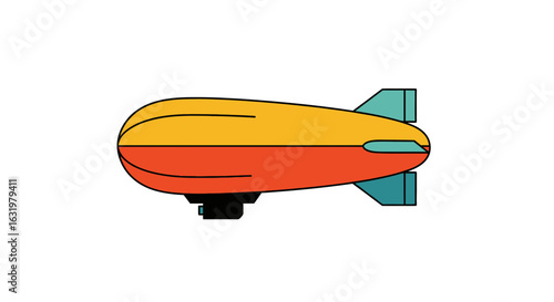 Colorful cartoon illustration of an airship on a clear background