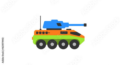 Colorful cartoon tank illustration on a clean white background for graphic design