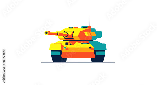 Modern flat vector illustration of battle tank with vibrant color palette