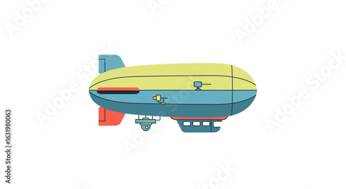 Stylized flat vector illustration of an old fashioned dirigible aircraft