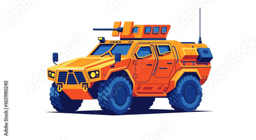 Stylized Orange Military Vehicle Illustration on a Clean White Background