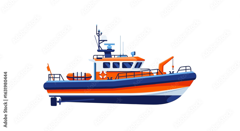 Fototapeta premium Vibrant and detailed cartoon illustration of a maritime rescue vessel