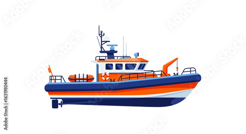 Vibrant and detailed cartoon illustration of a maritime rescue vessel
