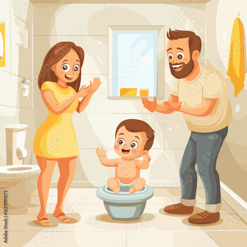 Happy Family Celebrating Toddler Potty Training