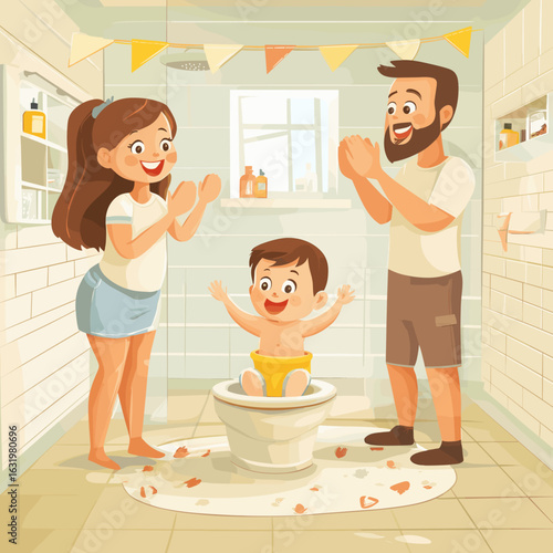 Happy Family Celebrating Toddler Potty Training
