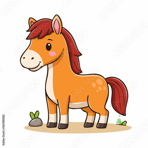 Charming Cartoon Horse Illustration with Whimsical Design and Gentle Expression