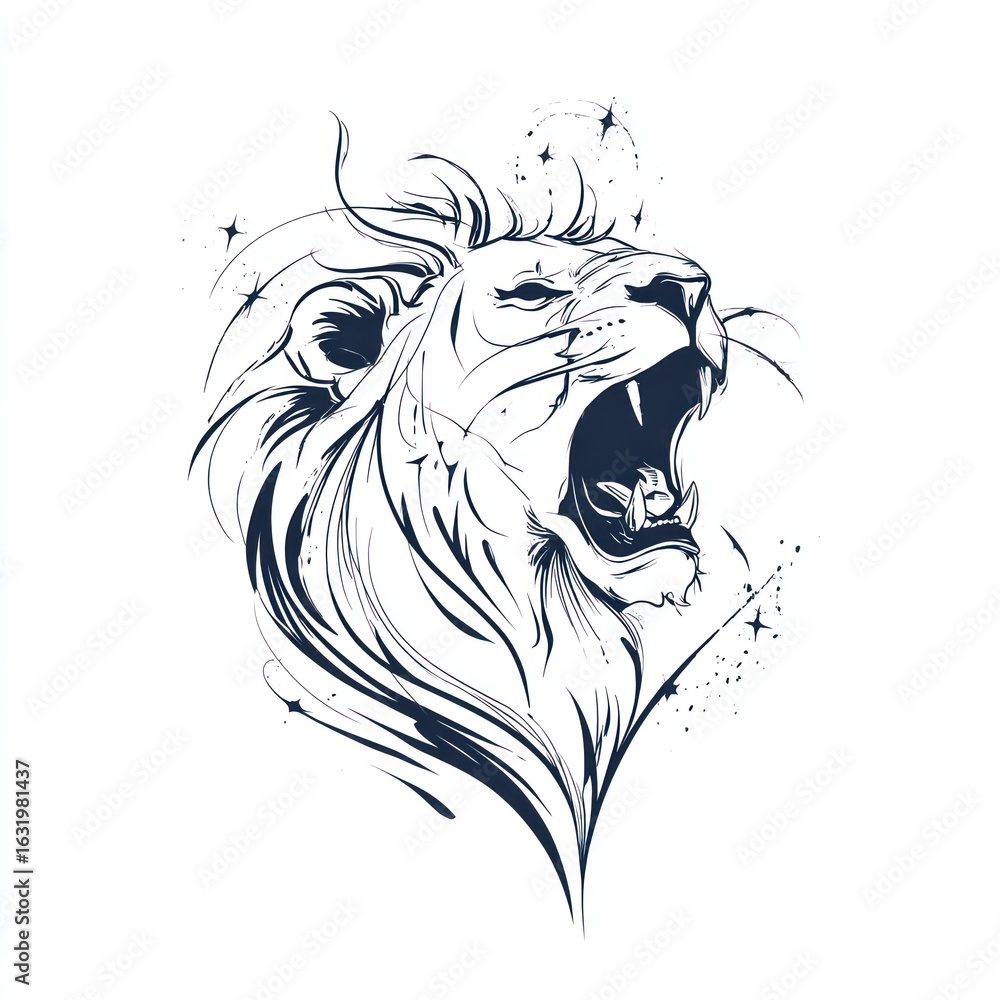 Obraz premium Roaring lion head, stylized
