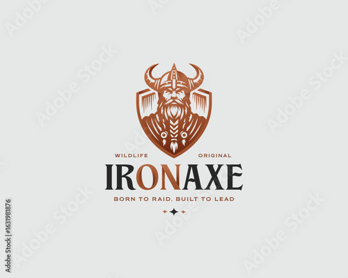 Viking Nordic warrior symbol. Horned Norseman emblem. Barbarian man head icon with horn helmet and beard