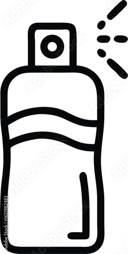 Simple outline icon of a spray bottle dispensing liquid isolated on transparent background