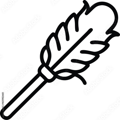 Simple line drawing of a feather duster isolated on transparent background