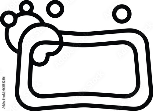Simple line art illustration of a bar of soap with bubbles isolated on transparent background