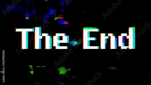 An 8-bit pixelated text animation that spells out 'The End' in a retro, video game style. The text appears in large, blocky pixel