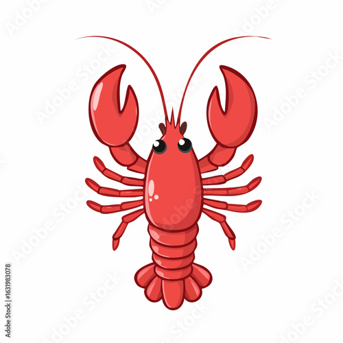 Cartoon Lobster Illustration with Detailed Anatomy and Cute Expression on White Background