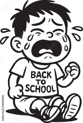 Child's Tears: Illustration of a young child's emotional display, with large tears streaming down their face. Crying with open mouth and distress.