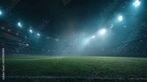 Night soccer stadium under floodlights, soccer stadium at night with bright lights, soccer stadium at night for sports photography