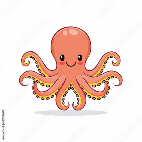 Charming Cartoon Octopus Illustration with a Sweet Smile and Gentle Colors on white background