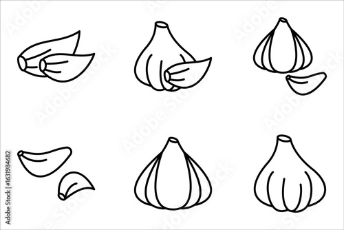 garlic icon set, Simple line vector illustration on white background.