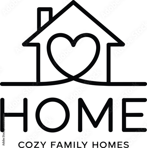 Minimalist home logo design featuring heart shape symbolizing love and family cozy comfortable living