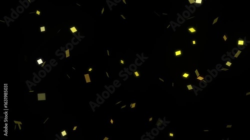 Golden glowing confetti falling animation on black background overlay