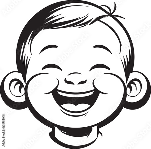 Joyful Child Portrait: A heartwarming monochrome illustration of a child's face radiates pure joy and unadulterated glee, capturing a moment of innocent delight.