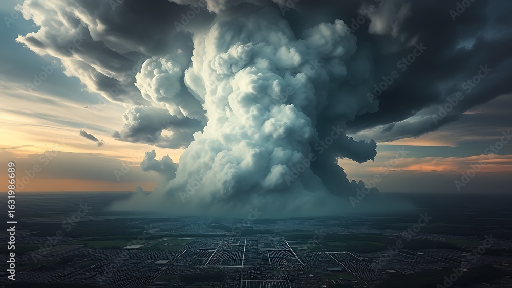 Fototapeta premium A massive storm cloud looming over a fragile circuit board, symbolizing technological vulnerability.