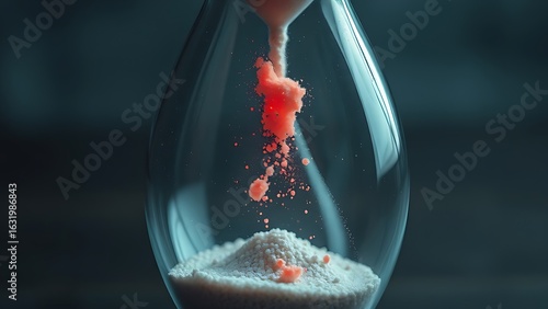 Translucent hourglass with memories as sand, some grains glowing red to signify cognitive health concerns.